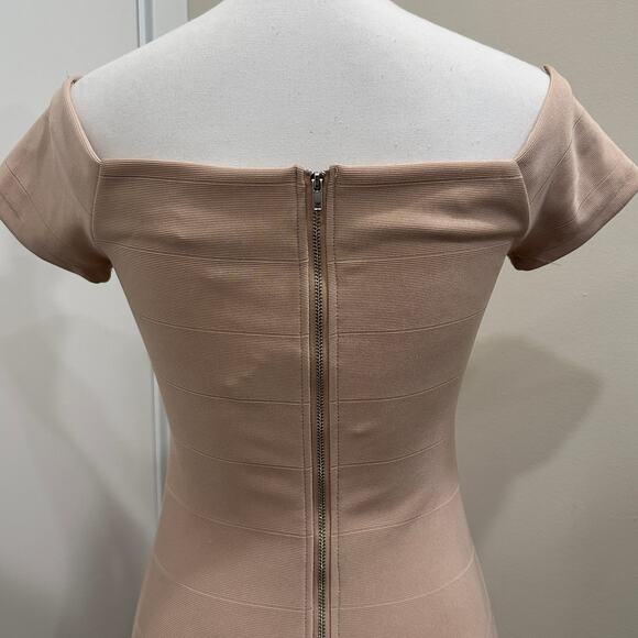 Forever 21 NWT Beige Off-Shoulder Knit Bodycon Bandage Mini Dress Going Out Club - Picture 5 of 9